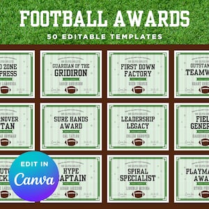 Football Award Certificate Bundle | 50 Editable Youth Team Certificates | 8.5x11 Canva Template