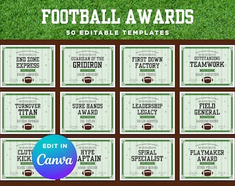 Football Award Certificate Bundle | 50 Editable Youth Team Certificates | 8.5x11 Canva Template