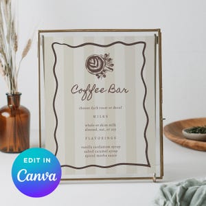 Skylt för kaffebar med kärlek | Meny för kaffestation för möhippa | Redigerbar Canvas-mall i 8x10-format