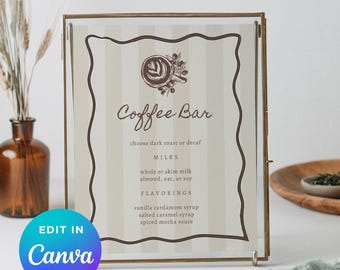 Love Is Brewing Coffee Bar Sign | Bridal Shower Coffee Station Menu | Editable 8x10 Canva Template
