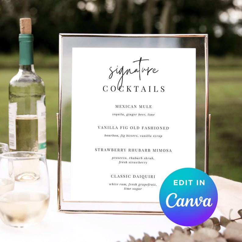 Signature Cocktails Sign Printable, Wedding Signature Drinks Menu 8x10 ...