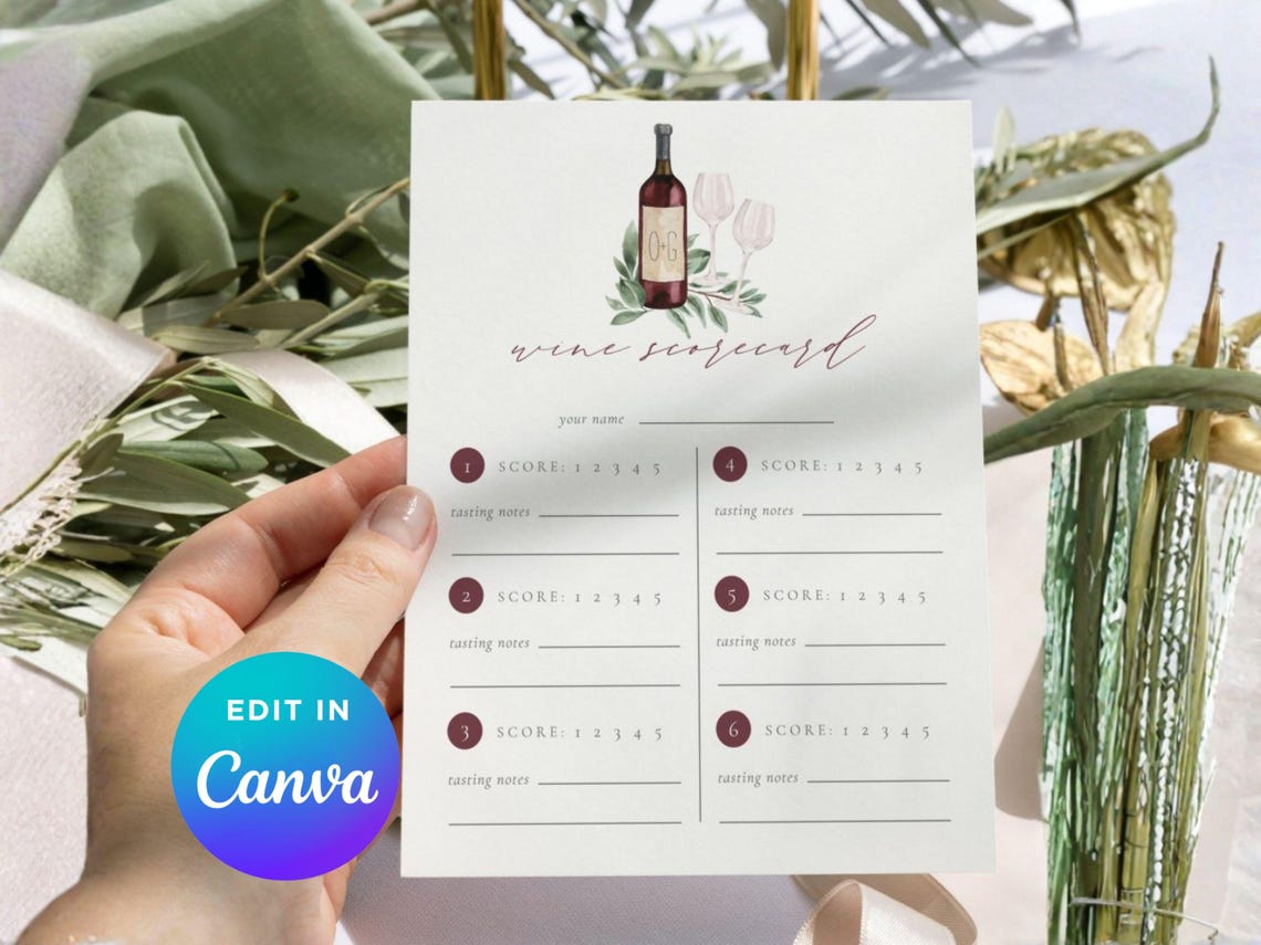 Wine Tasting Scorecard Template | 8x10 and 5x7 Editable Canva Printable ...