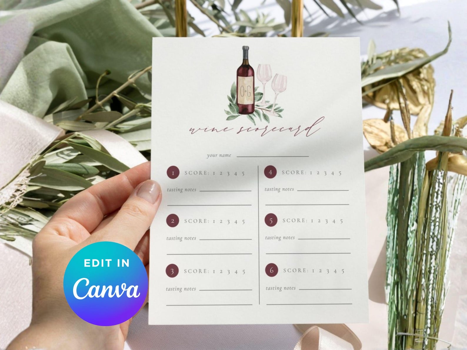 Wine Tasting Scorecard Template | 8x10 and 5x7 Editable Canva Printable ...