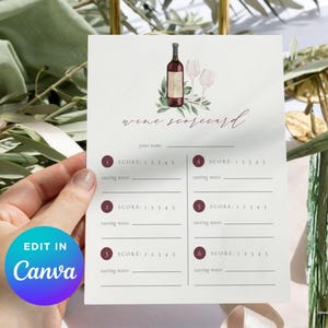 Wine Tasting Scorecard Template | 8x10 and 5x7 Editable Canva Printable