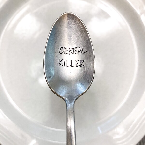 Cereal killer spoon - Vintage Silver plated flatware - home decor - vintage silver plate spoon - hand stamped vintage teaspoon birthday gift