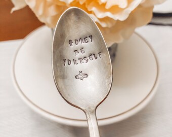 Vintage Silver plated flatware - home decor - honey be yourself- vintage silver plate spoon - hand stamped vintage teaspoon - beekeeper gift