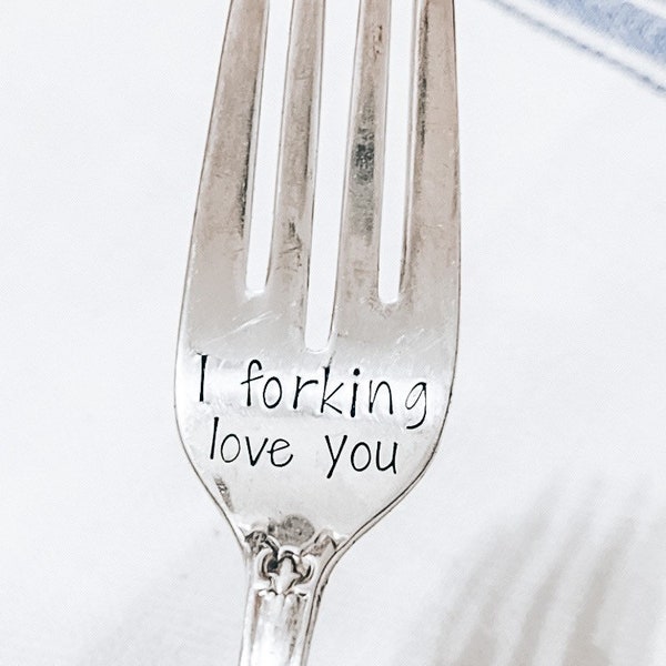 I forking love you - friendship gift - gift for him - gift for her - vintage  fork - hand stamped  - silver plated - valentines day