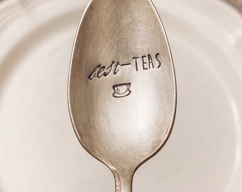 Stamped spoons - bestie - tea spoon - tea lover - best-tea - vintage silver plate spoon - vintage teaspoon - unique gift