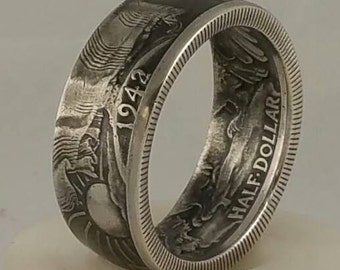 90% silver walking liberty half dollar coin ring