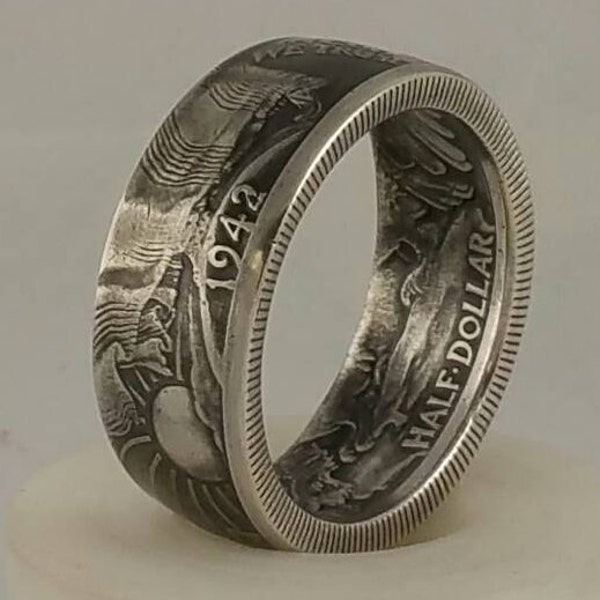 90% silver walking liberty half dollar coin ring