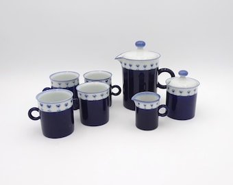 Bee House Seto Japan 9Pc Cobalt Blue Porcelain Tea Set: Teapot, Sugar and Creamer, 4 Mugs
