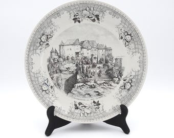 Villeroy & Boch Black and White Castle Plate, Bourglinster 1857 J.B. Fresez