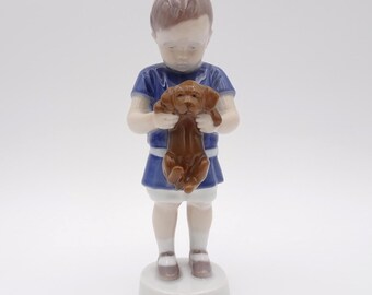 Bing & Grondahl Figurine Boy with Puppy #1747: Ole with Dachshund, Ingeborg Plockross Irminger