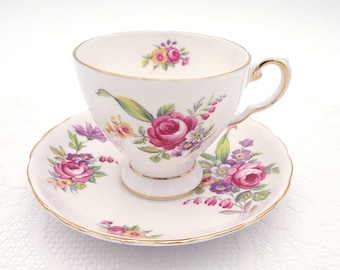 Royal Tuscan English Bone China Cup and Saucer Pink Rose Floral Design Made in England