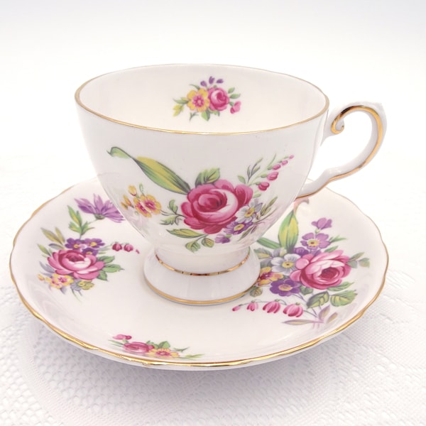 Royal Tuscan English Bone China Cup and Saucer Pink Rose Floral Design Made in England