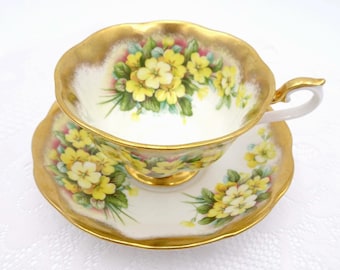 Royal Albert Treasure Chest Primrose Teacup and Saucer, Gold Gilt, Made in England