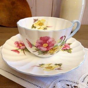 Shelley Begonia Cup and Saucer Blue Trim Ludlow Shape Made in England