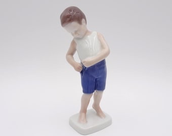 Bing & Grondahl Figurine Boy Buttoning Shorts #1759: Tiny Tot, Designer Michaela Ahlmann