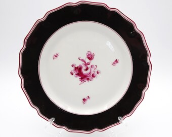 Nymphenburg 975 Plate (7.5"): Cobalt Black, Hand Painted Puce Flowers