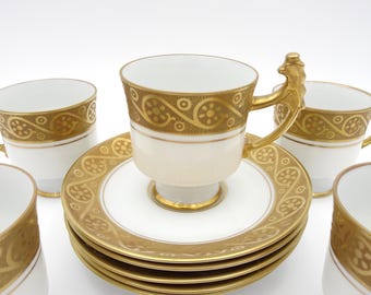 Vintage Waldershof Bavaria 22K Gold Demitasse Espresso Cups and Saucers - Set of 5