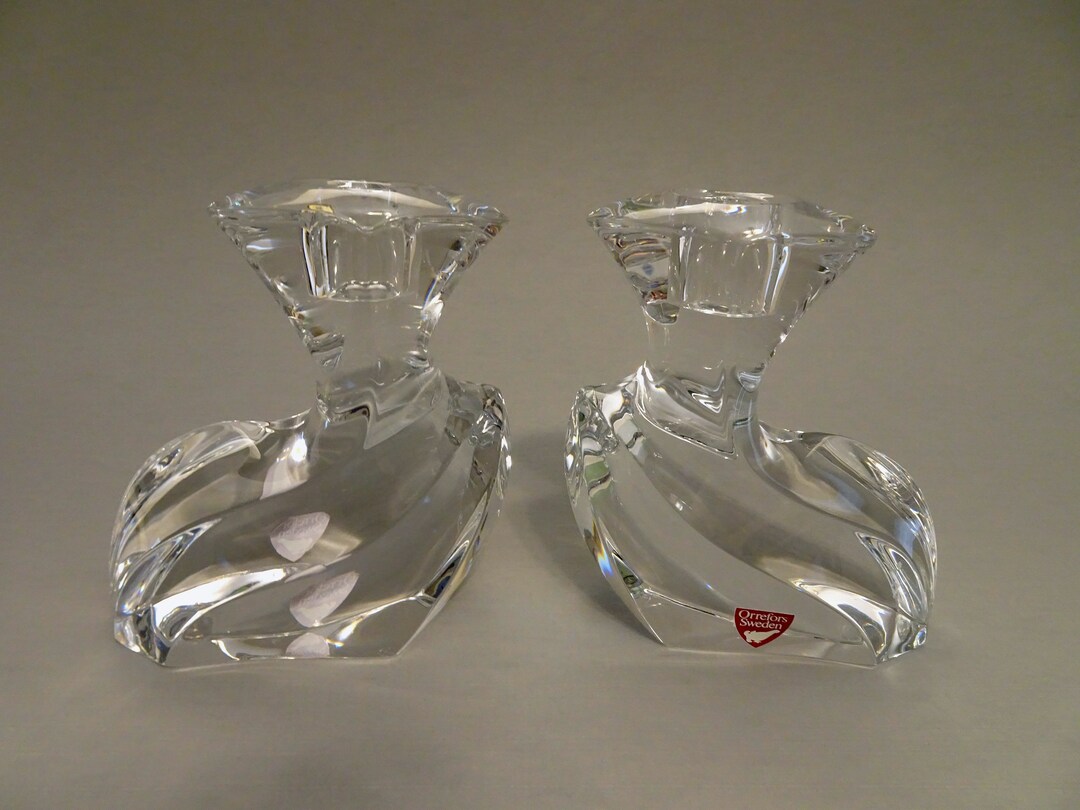 Pair Orrefors Crystal Candle Holders camee Pattern Etsy