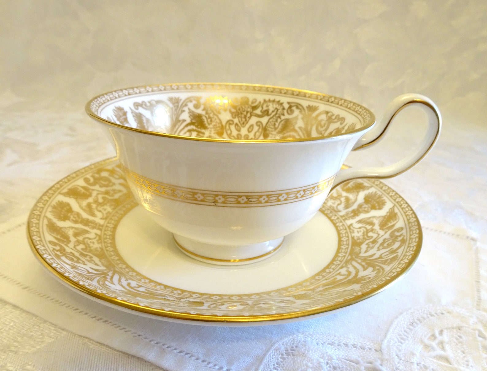 Wedgwood Gold Florentine Tea Cup and Saucer Made in England Etsy