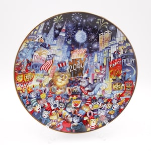 Ring in the New Millennium Decorative Cat Plate by Bill Bell Franklin Mint Limited Edition Collectible Plate 24K Gold Trim, Cat Themed Plate