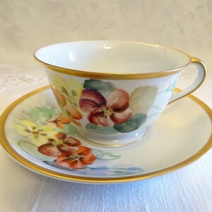 Noritake Morimura "Patricia" Tea Cup and Saucer Hand Painted Red Yellow Floral Gold Trimmed , Occupied Japan Teacup