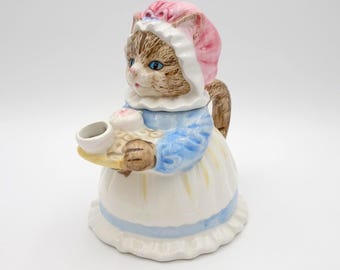 Vintage Ms. Tabby Cat Decorative Teapot: Victorian Maid, Heritage Mint Ltd. Collectibles, Made in Taiwan