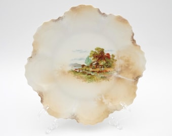 Antique Bavarian Scenic 6" Porcelain Plate: Rustic Country, Scalloped Edge