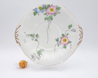 Adderley Floral 8.75" Cake Plate: Blue & Pink Flowers, Made in England