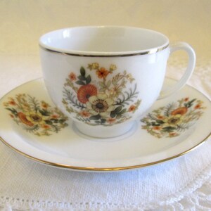 Vintage Asian Demitasse Cup and Saucer Orange Yellow Floral Design from China