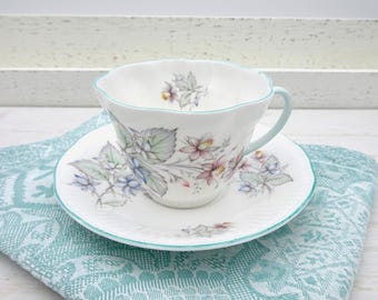 Queens Rosina Teacup and Saucer, Pastel Floral, Centenary Year, Made England