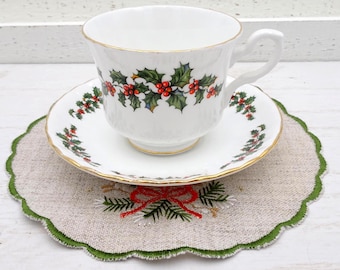 Royal Stafford Holly Berry Bone China Teacup and Saucer Made in England