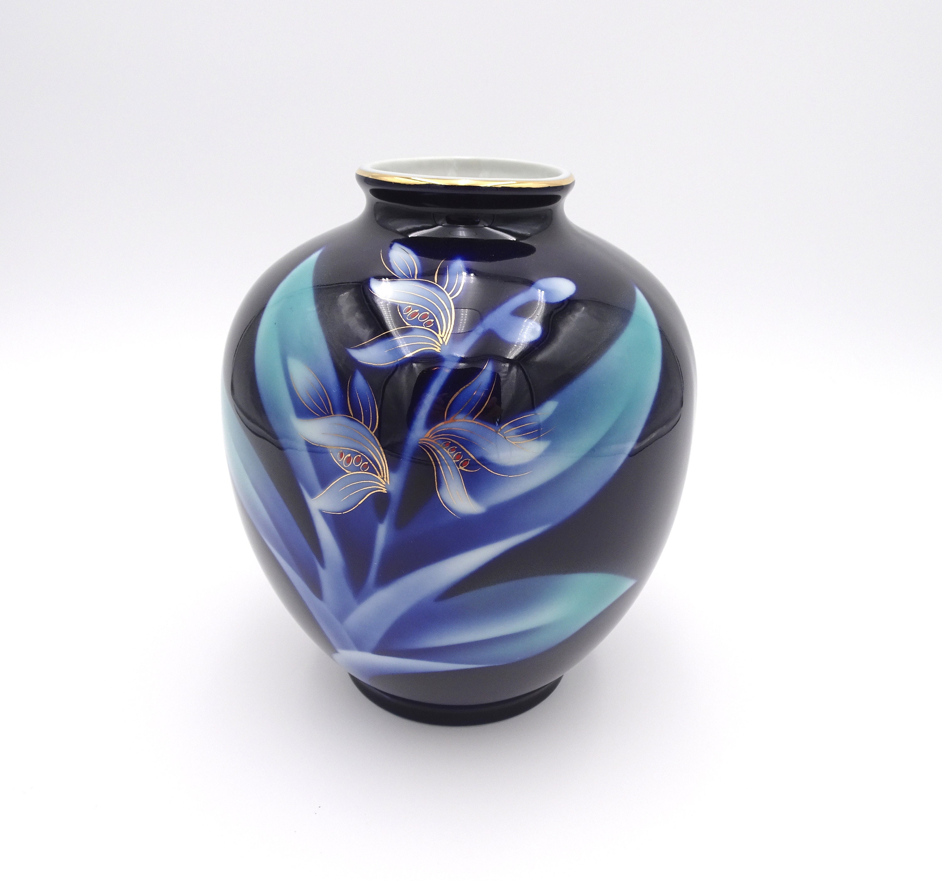 Cobalt Blue Japanese Vase, Tajimi Pottery, Fuku Arita Porcelain