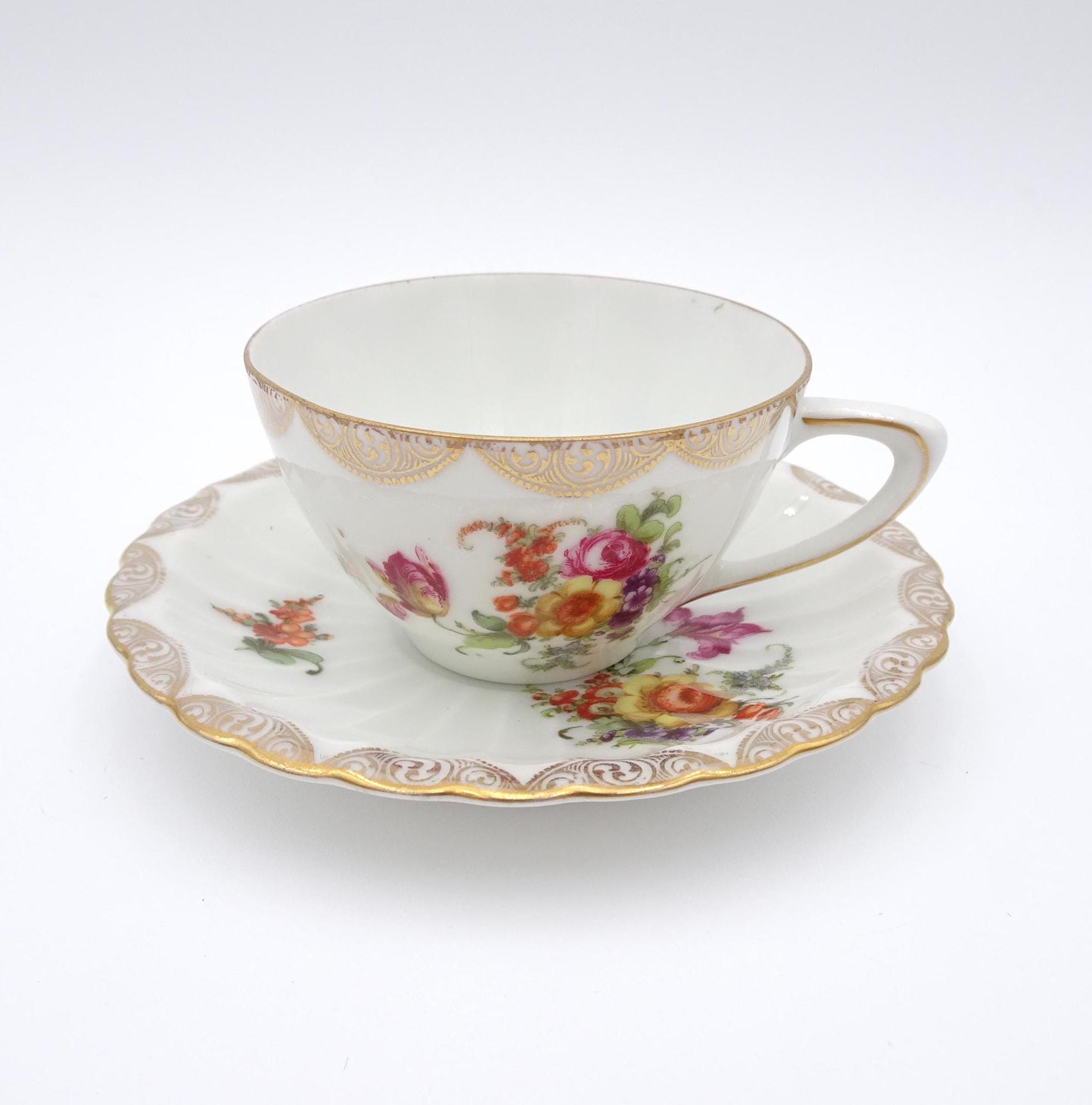 ⚡1920年代・手彩色ティーセット: ドイツ・フラウロイト 1920年代・手