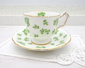 Aynsley Shamrock Teacup and Saucer, Crocus Shape, Made in England