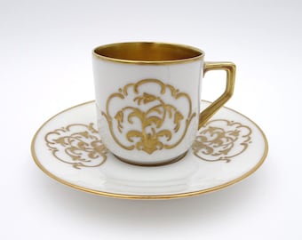 Antique Hermann Ohme White Demitasse Gold Interior: Gold  Scrolls & Trim, Silesia