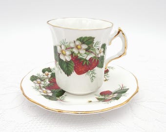 Hammersley Strawberry Ripe Demitasse Cup and Saucer: Embossed, Made in England