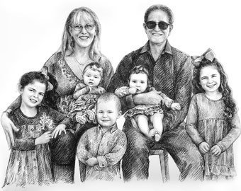 Grandma Christmas gift from grandkids, Christmas gifts for grandparents, Custom portrait from photo, Charcoal drawing, Family Christmas gift