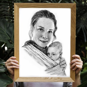 Custom portrait from photo, Charcoal drawing, Gift for new mom Gift, Mothers Day Gift for wife mom, Christmas Gift for Mom Personalized gift