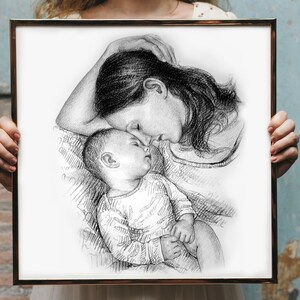 Mom Christmas gift from daughter, First time mom gift, Hand drawn Custom portrait from photo, Art commission, Custom portrait from photo