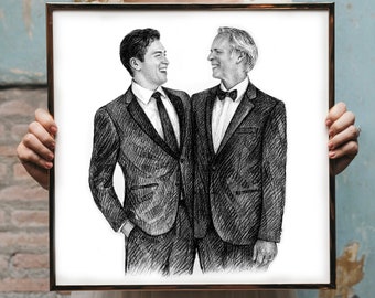 Father of the groom gift from bride on wedding day gift for groom, Custom portrait from photo, Sympathy gift loss of father gift, Charcoal