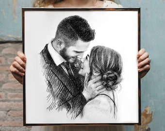 Custom portrait couples, Engagement Gift, Gifts for husband, Wedding gift, Long distance gift, Thinking of you gift, 5th anniversary gift