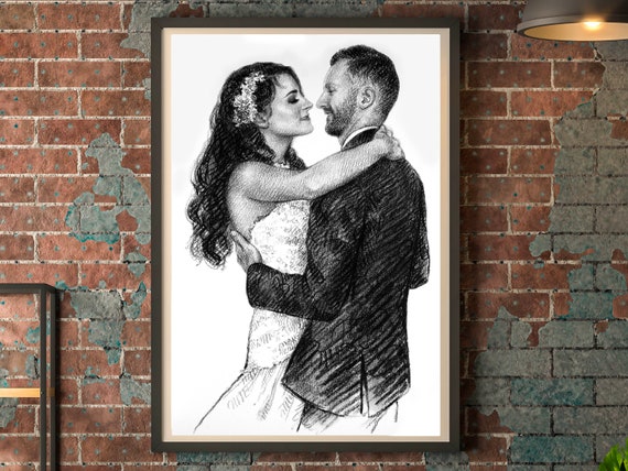 Personalized Drawing Art Boyfriend Gift Kiss Portrait Charcoal