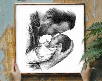 dad Christmas gift Dad birthday gift Gift for husband Christmas gift Daddy Christmas gift Charcoal Personalized portrait drawing from photo