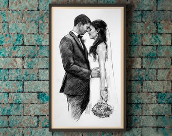 First anniversary gift for him for her For couple For husband Paper anniversary gift Custom Charcoal drawing from photo Gift for wife gift