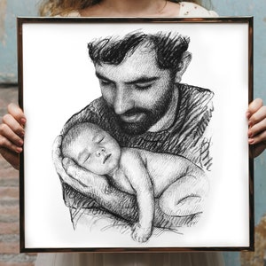 Gifts for New dad gift Dad Gifts for Dad Gifts from Daughter First Fathers day gift First time dad gift Best dad ever Custom Drawing art image 1