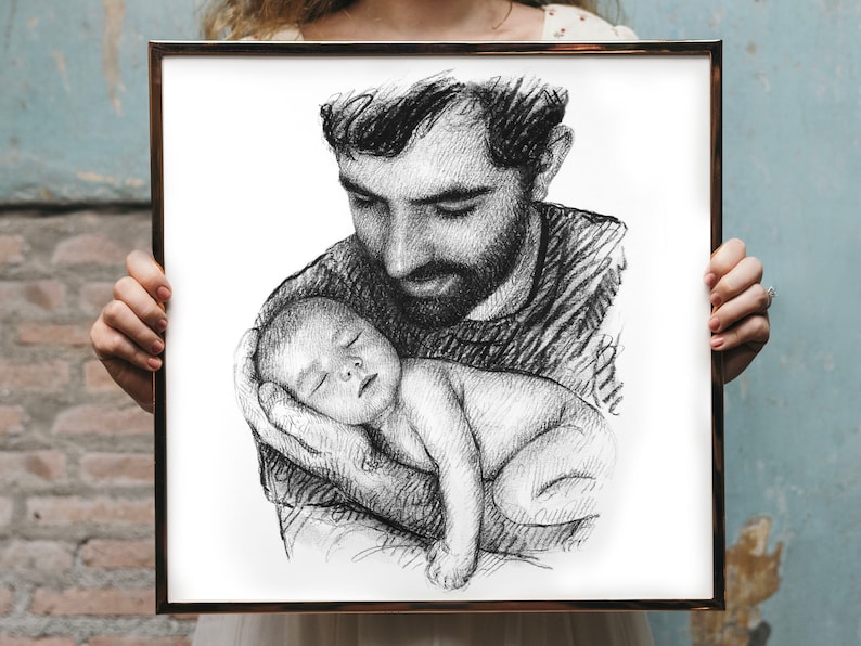 Gifts for New dad gift Dad Gifts for Dad Gifts from Daughter First Fathers day gift First time dad gift Best dad ever Custom Drawing art image 1