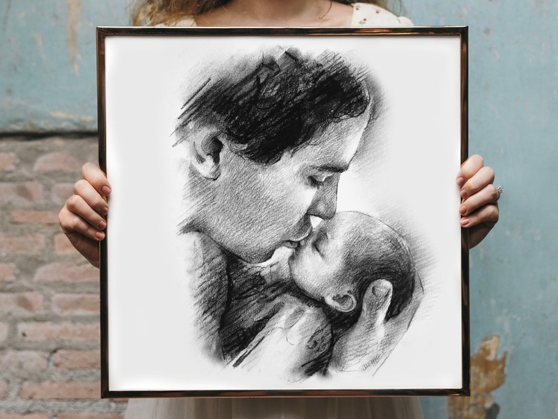 Gifts for New dad gift Dad Gifts for Dad Gifts from Daughter First Fathers day gift First time dad gift Best dad ever Custom Drawing art image 2